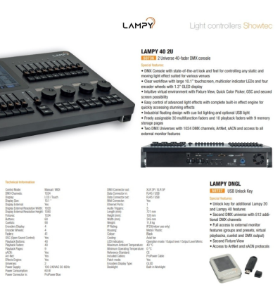 LAMPY 154.012 40 2U CONSOLA DMX CON 40 FADERS Y 2 UNIVERSOS