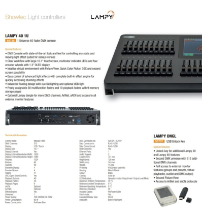 LAMPY LAMPY 40 1U CONSOLA DMX CON 40 FADERS Y 1 UNIVERSO
