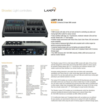 LAMPY 154.014 20 2U CONSOLA DMX CON 20 FADERS Y 2 UNIVERSOS
