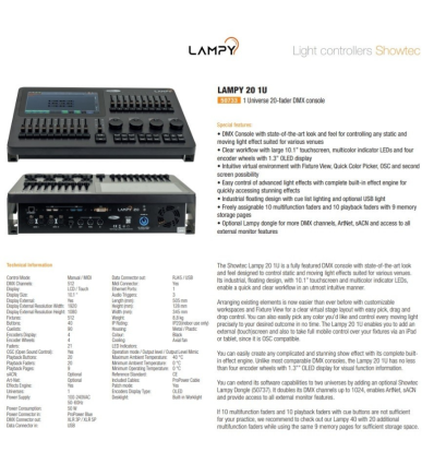 LAMPY 154.015 20 1U CONSOLA DMX CON 20 FADERS Y 1 UNIVERSO