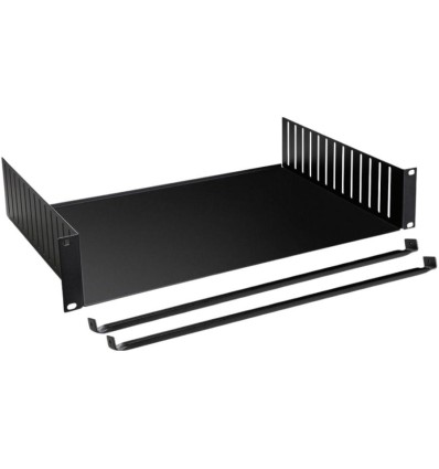 Bandeja Adam Hall Racktray 02 Clamp para racks 2U de 19 pulgadas.
