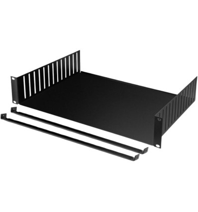 Bandeja Adam Hall Racktray 02 Clamp para racks 2U de 19 pulgadas.
