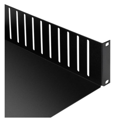 Bandeja Adam Hall Racktray 02 Clamp para racks 2U de 19 pulgadas.