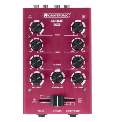 OMNITRONIC GNOME-202 Red – Mini mezclador DJ compacto