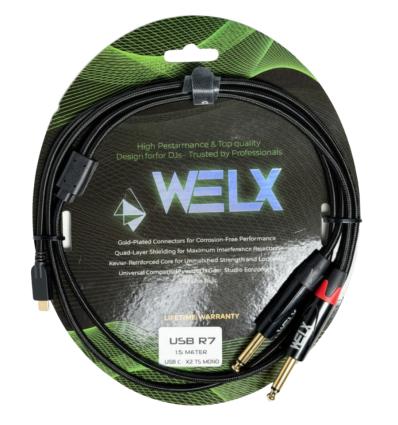WELX R7 USB‑C a 2 TS Mono – Cable DAC para DJs