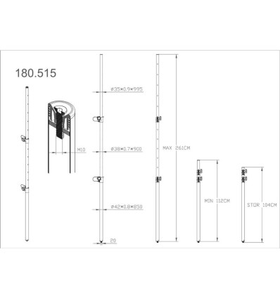 Vonyx MPS-T26M tubo de distancia 3 segmentos 35 mm
