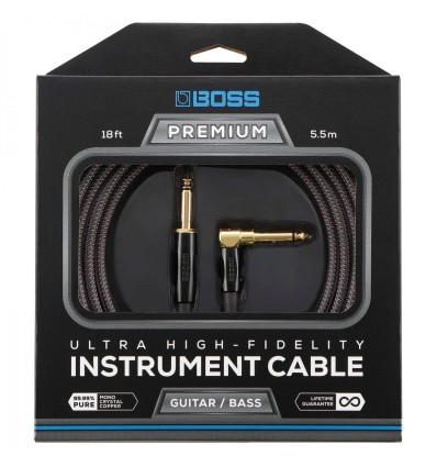 Cable de instrumento con conector acodado de 1/4 de pulgada, 5.5 m de longitud.